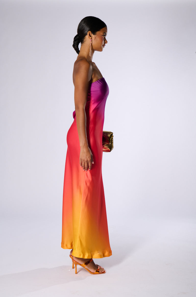 Flowering Girl Women Satin Strapless Maxi Dress