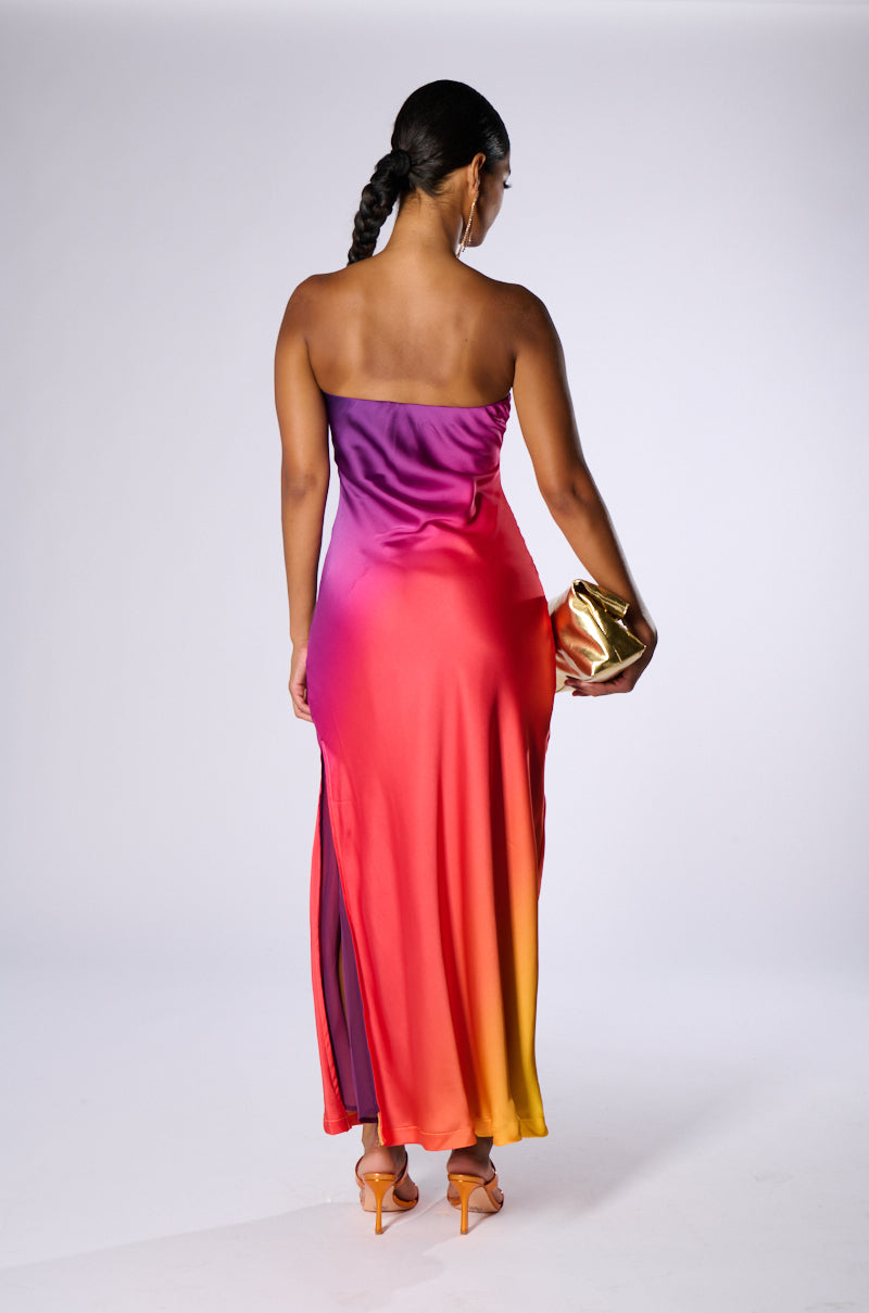 Flowering Girl Women Satin Strapless Maxi Dress