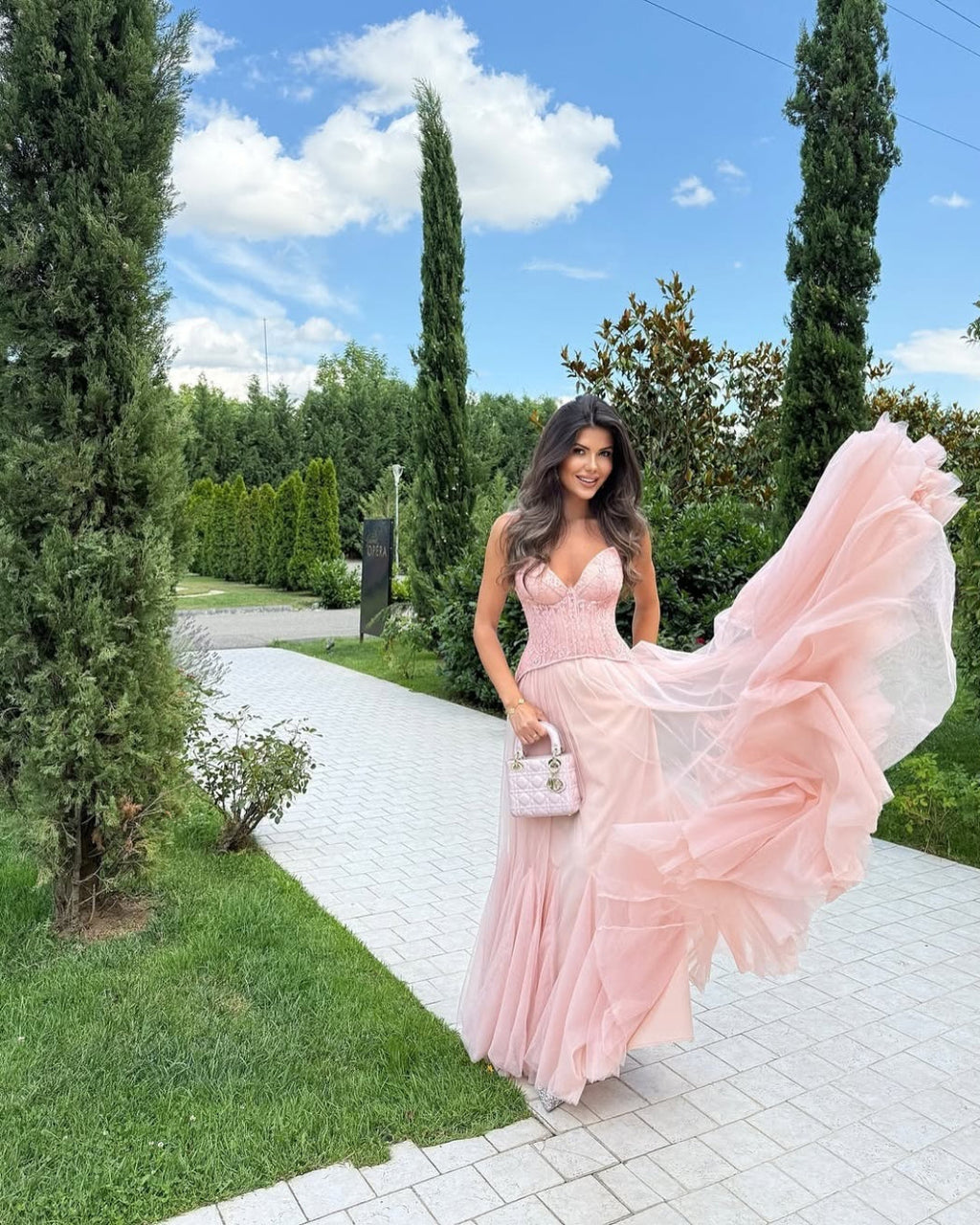 tiffany Lace Corset Tulle Maxi Dress – Blush