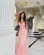 tiffany Lace Corset Tulle Maxi Dress – Blush