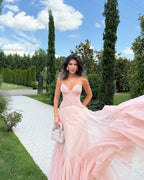 tiffany Lace Corset Tulle Maxi Dress – Blush