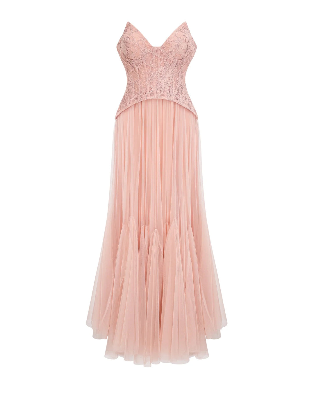 tiffany Lace Corset Tulle Maxi Dress – Blush