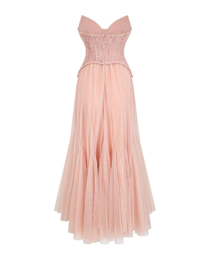 tiffany Lace Corset Tulle Maxi Dress – Blush