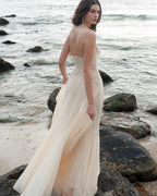 tiffany Lace Corset Tulle Maxi Dress – Apricot
