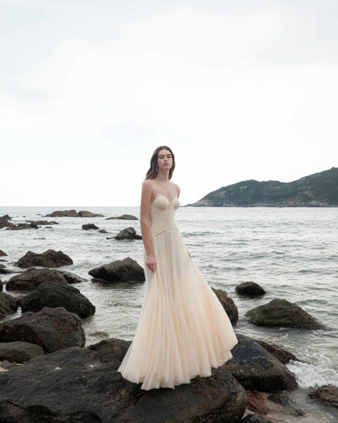 tiffany Lace Corset Tulle Maxi Dress – Apricot
