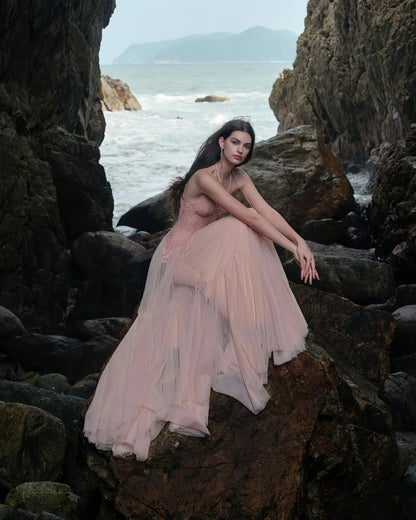 tiffany Lace Corset Tulle Maxi Dress – Blush