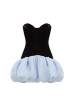 Velvet Corset Satin Mini Dress In Black Light Blue