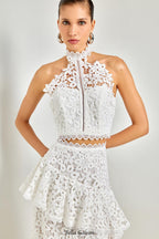 Flowering Girl Women Lace sleeveless top irregular skirt set in white