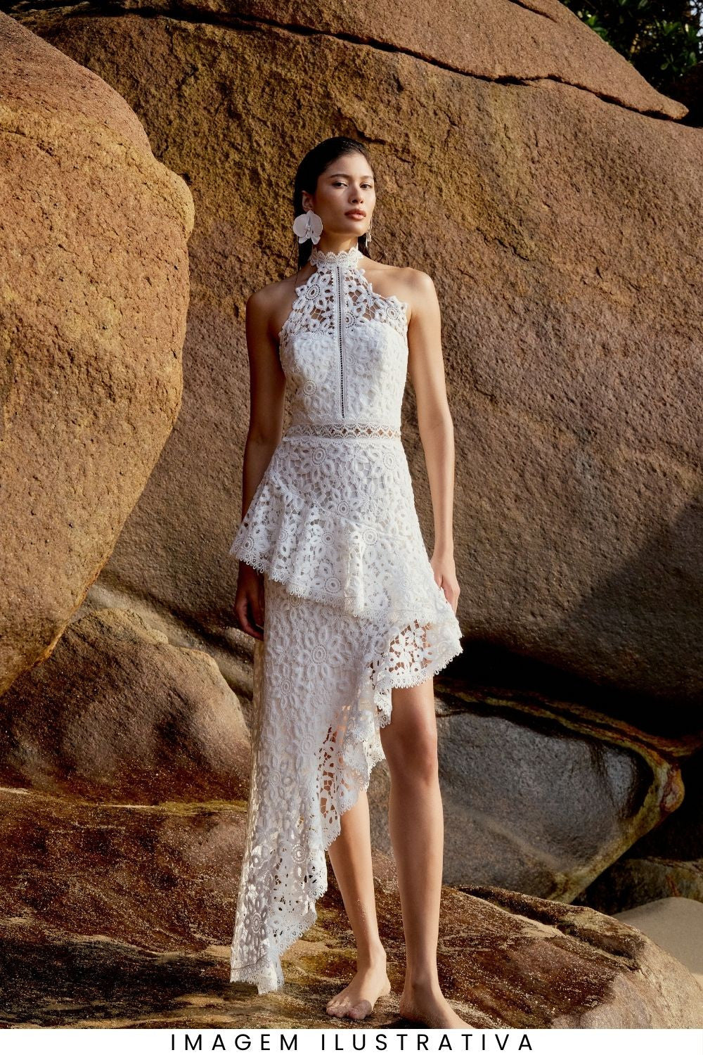 Flowering Girl Women Lace sleeveless top irregular skirt set in white