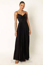 Flowering Girl Women Naira Pleated Maxi Dress in Black