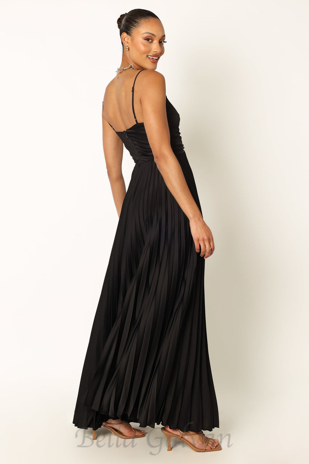 Flowering Girl Women Naira Pleated Maxi Dress in Black