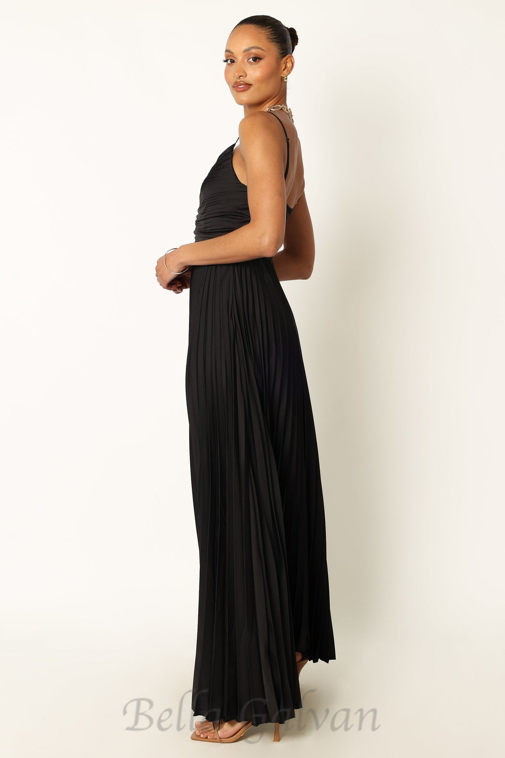 Flowering Girl Women Naira Pleated Maxi Dress in Black
