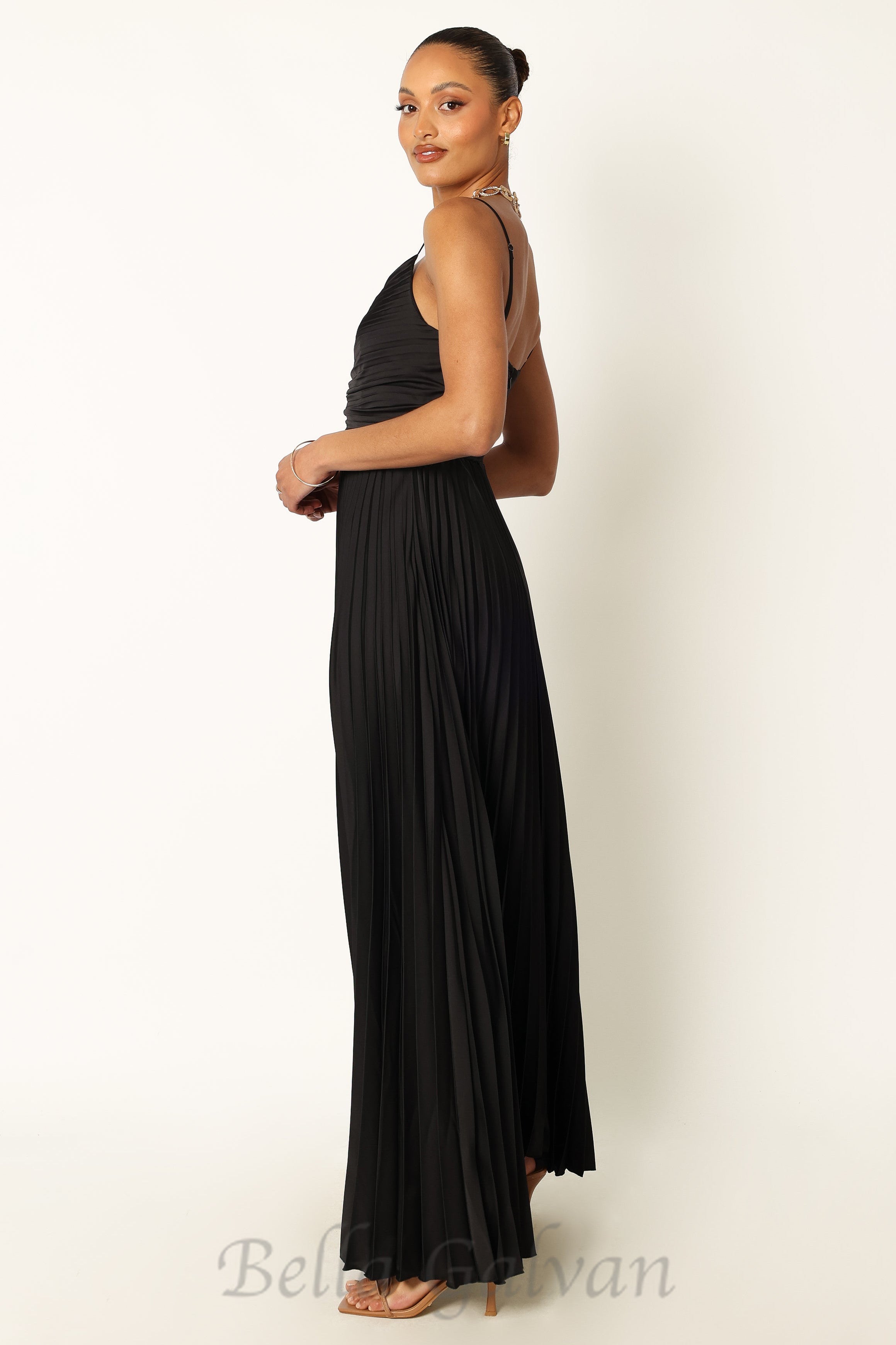 Flowering Girl Women Naira Pleated Maxi Dress in Black