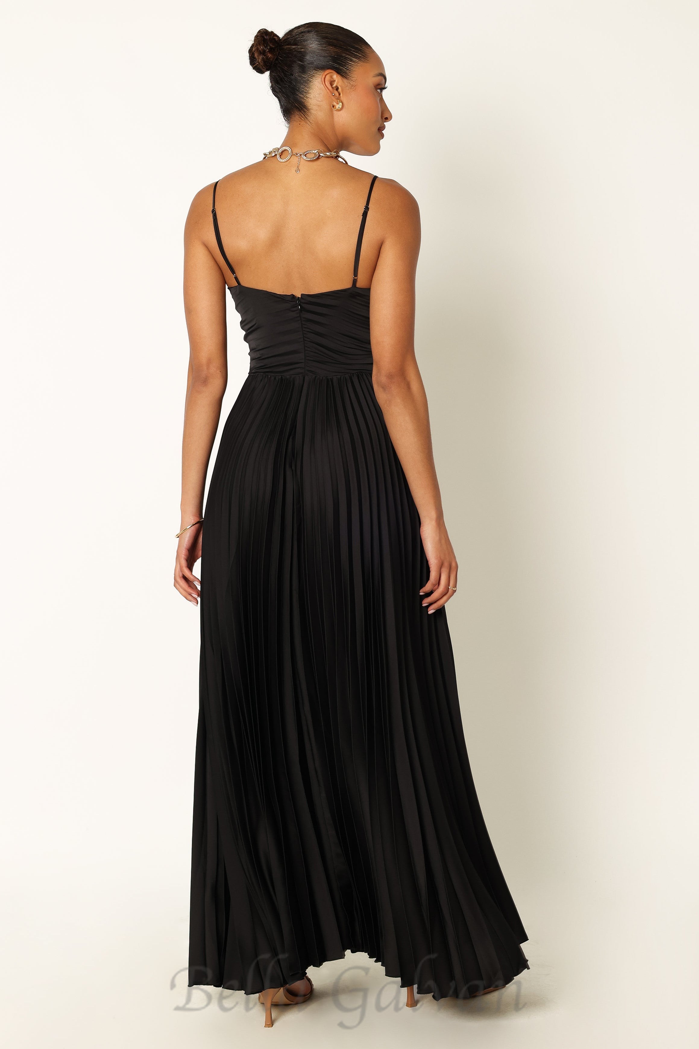Flowering Girl Women Naira Pleated Maxi Dress in Black