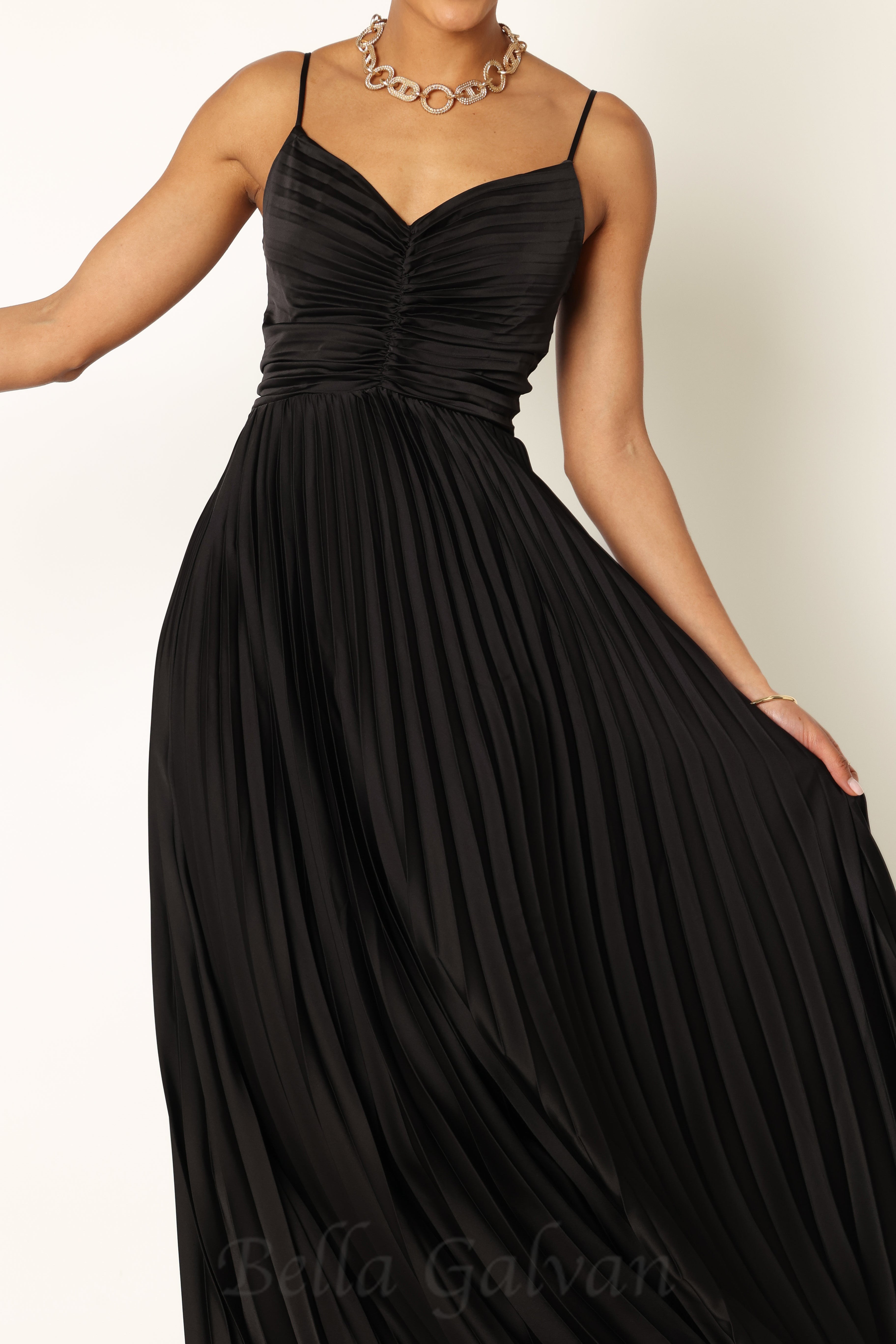 Flowering Girl Women Naira Pleated Maxi Dress in Black
