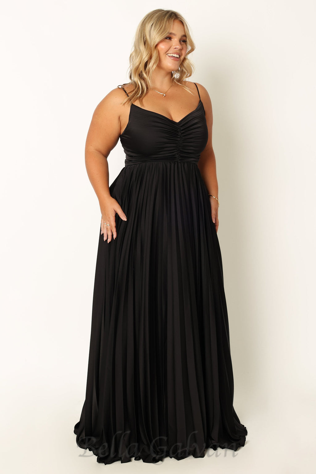 Flowering Girl Women Naira Pleated Maxi Dress in Black