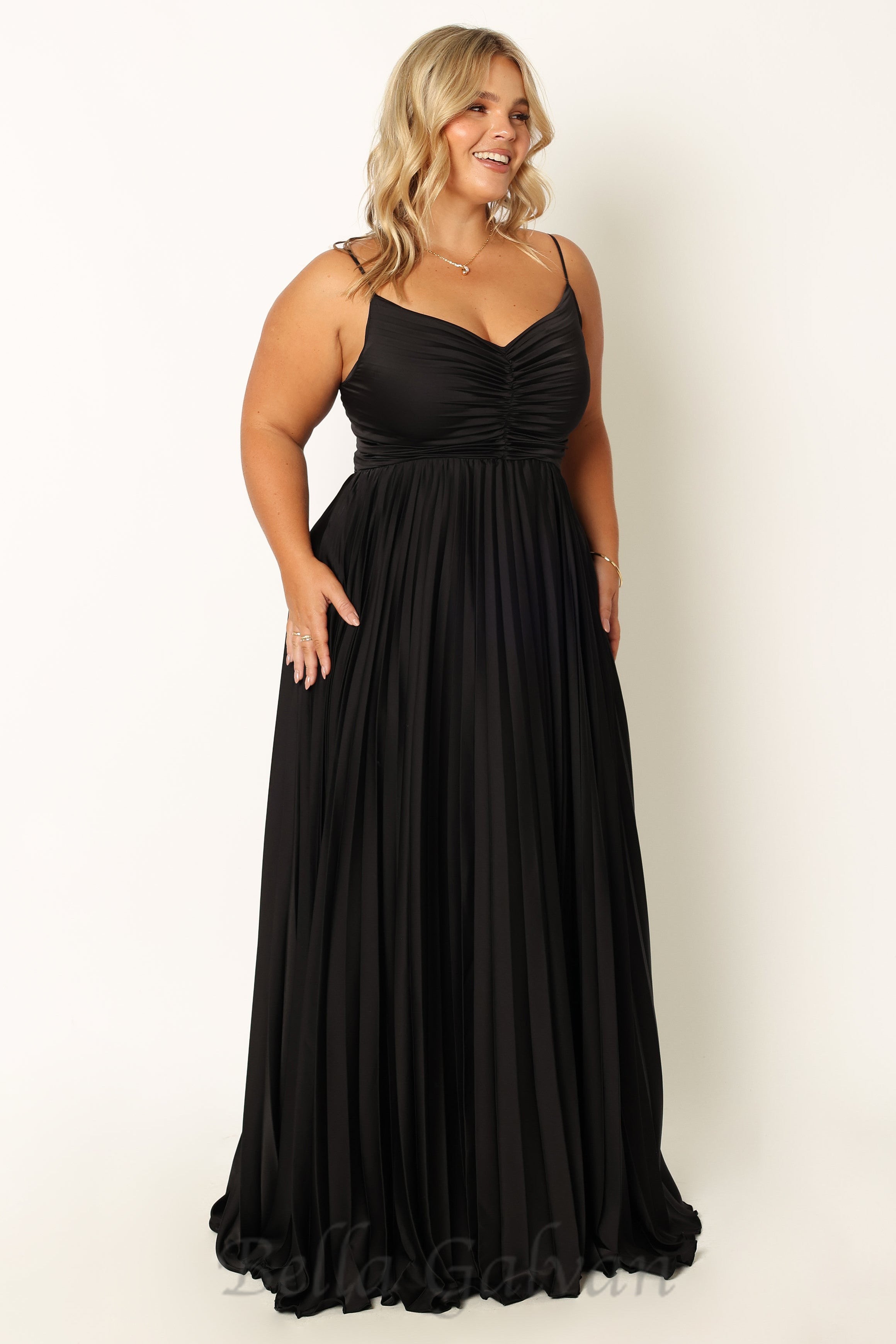 Flowering Girl Women Naira Pleated Maxi Dress in Black