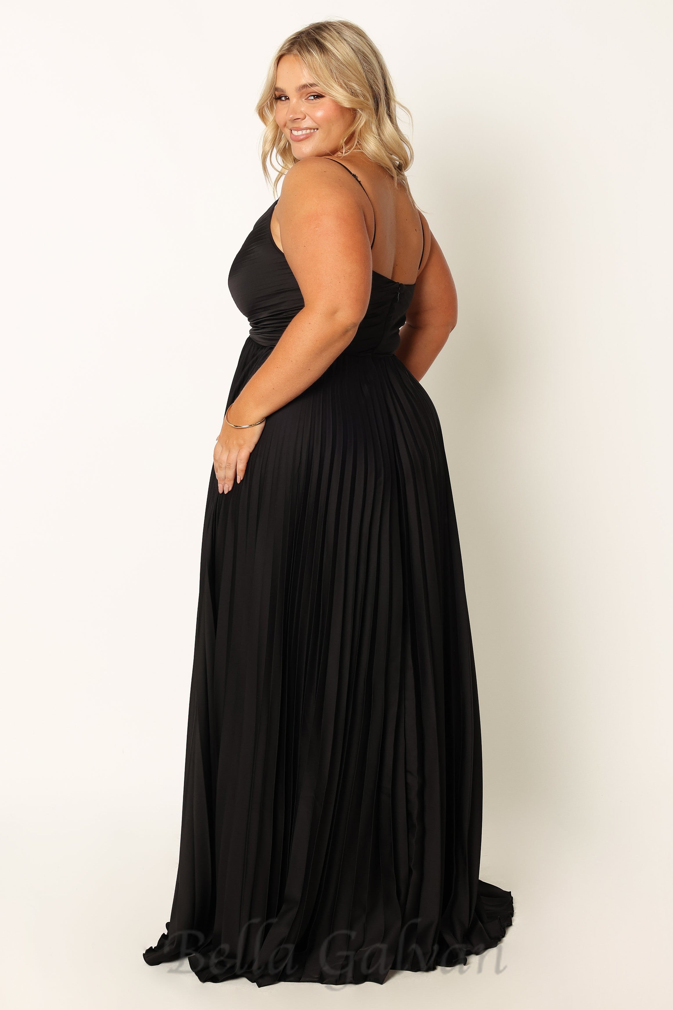 Flowering Girl Women Naira Pleated Maxi Dress in Black