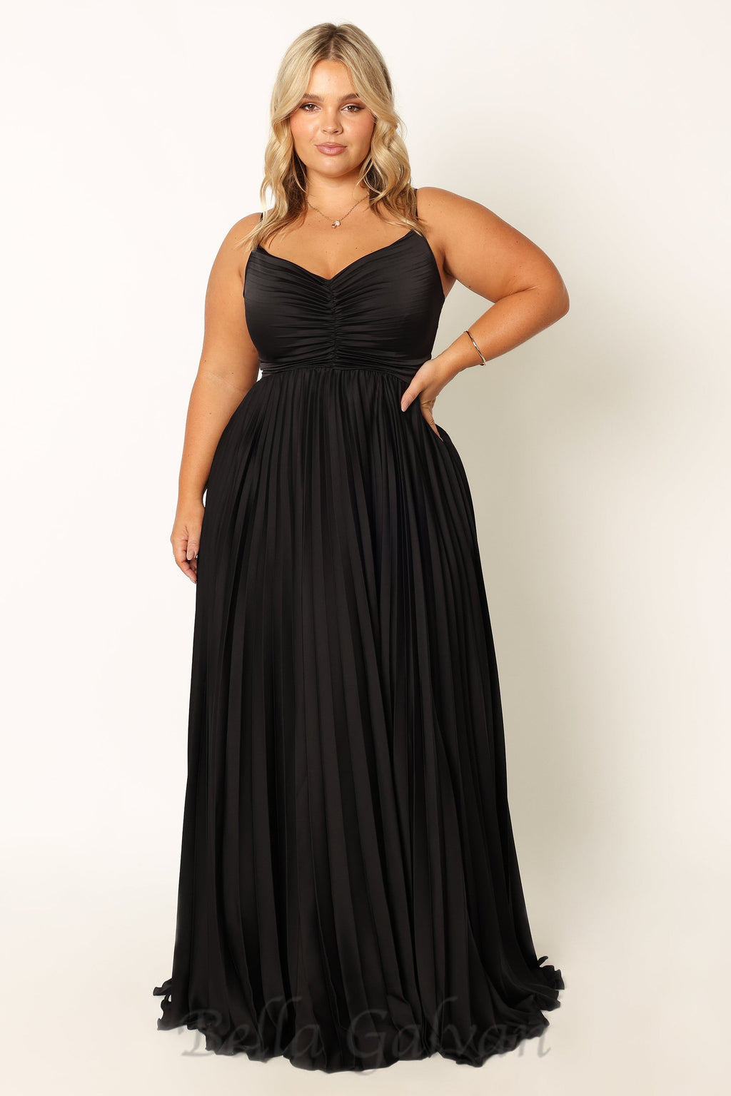 Flowering Girl Women Naira Pleated Maxi Dress in Black