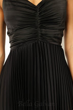 Flowering Girl Women Naira Pleated Maxi Dress in Black