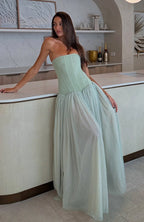 Flowering Girl Women sabrina tulle strapless maxi dress - green