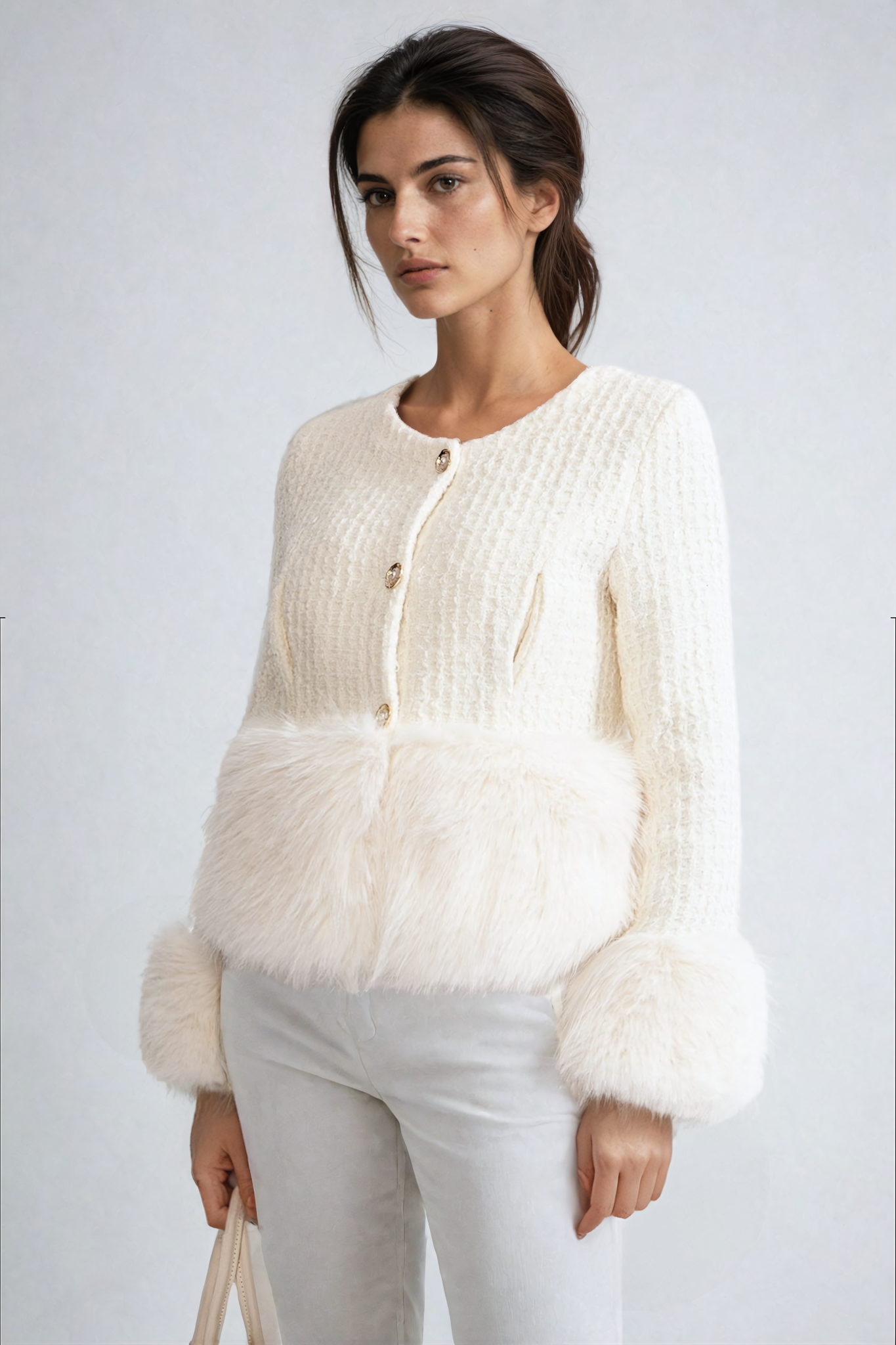 Flowering Girl Women Tweed Jacket withFaux Fur Accents