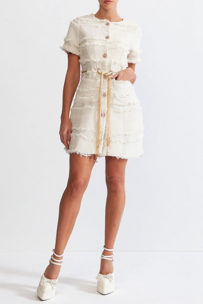 marguerite Pearl Chain Tweed mini Dress - Beige