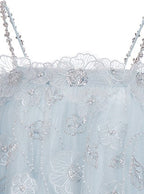 Tutu Light Blue Sleeveless Flower Diamond Short Doll Dress
