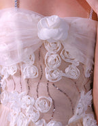 Leah White/Beige Sleeveless  Flower Dress