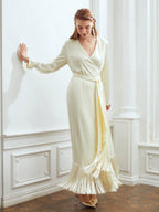 Flowering Girl Women Belted Satin Fringe-Hem Dress