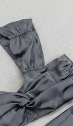 Flowering Girl Women Plunge Satin Two-Piece Suit In Gray