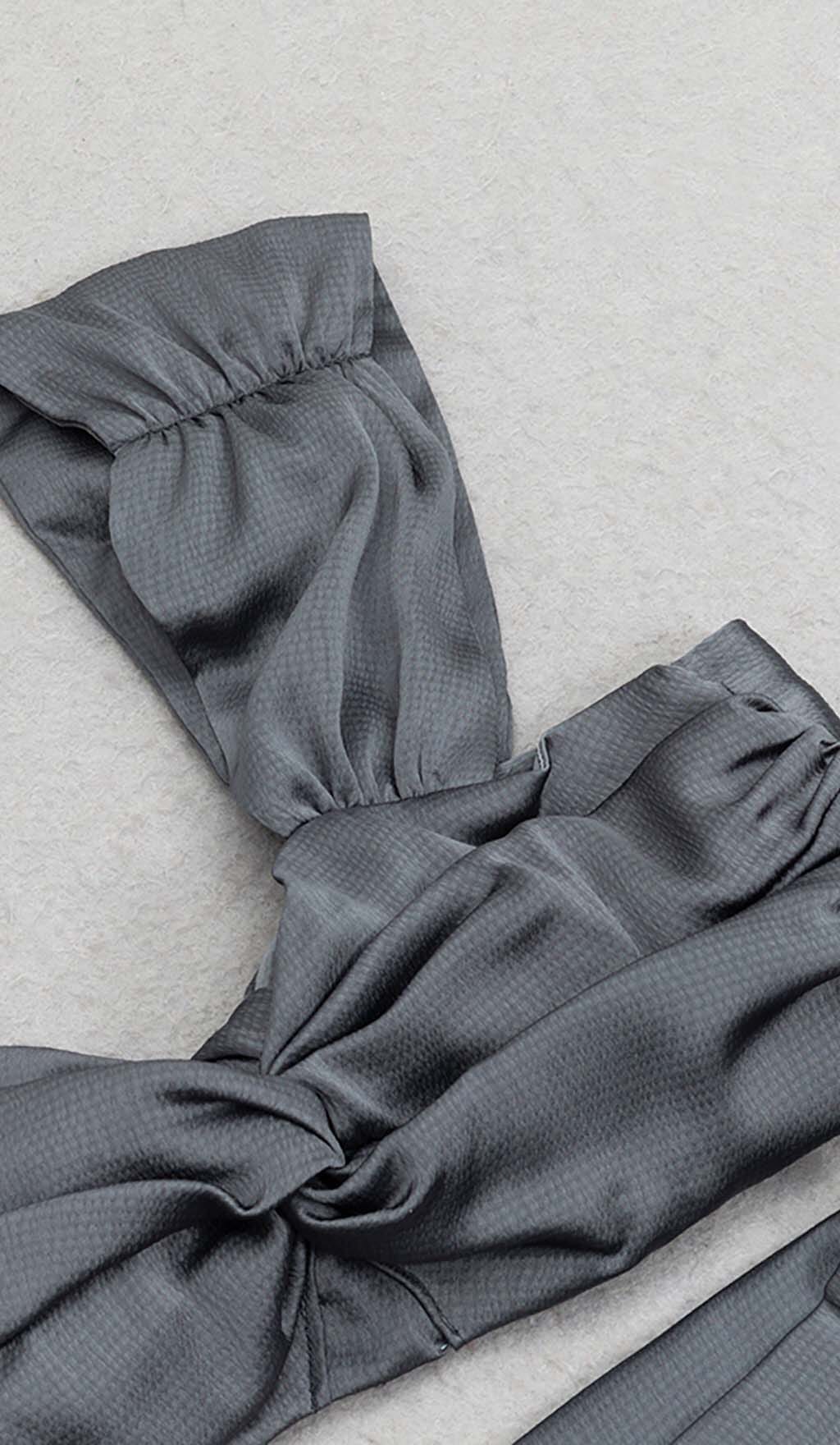 Flowering Girl Women Plunge Satin Two-Piece Suit In Gray