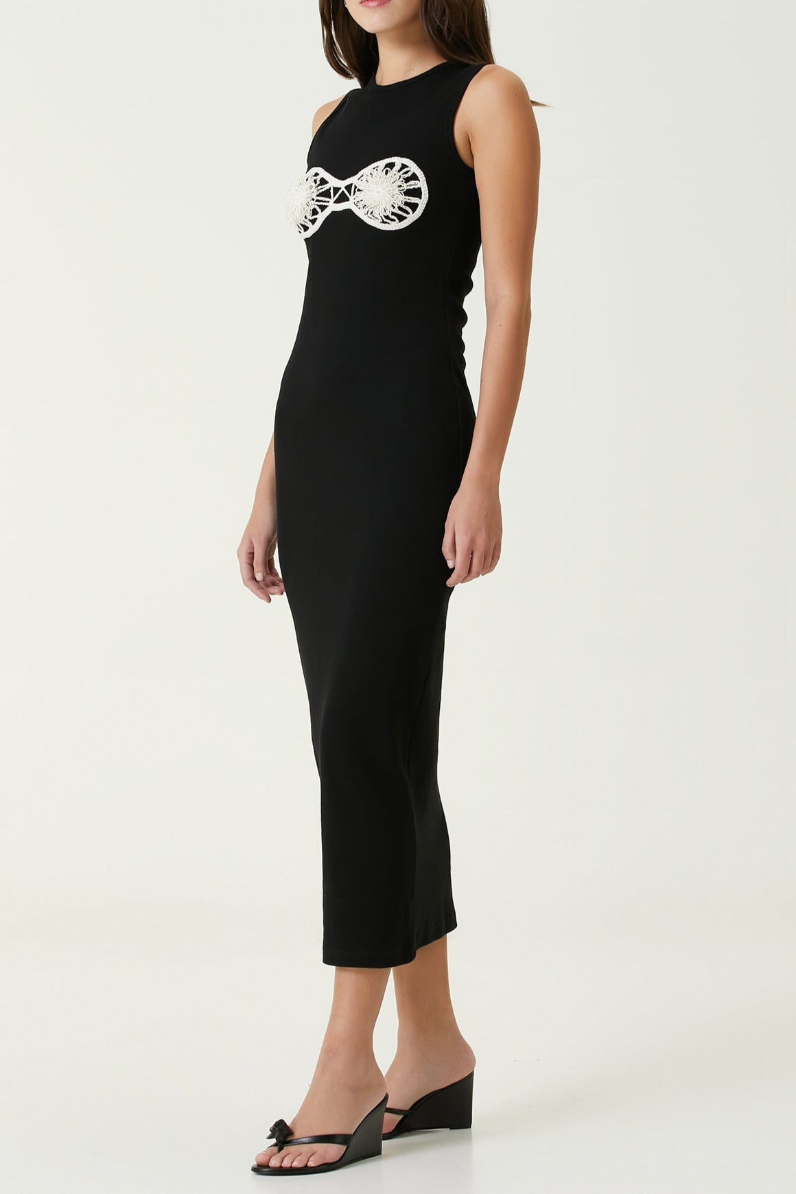 Carol Black Crochet Bra Cotton Tank Midi Dress
