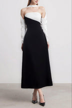 A-Line Long Sleeved Silk Taffeta Midi Dress
