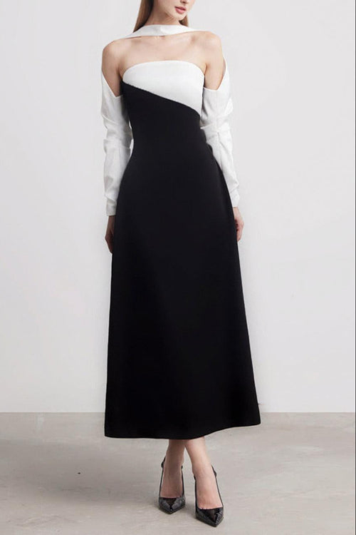 Flowering Girl Women A-Line Long Sleeved Silk Taffeta Midi Dress