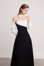 A-Line Long Sleeved Silk Taffeta Midi Dress