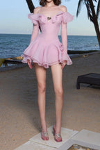 Flowering Girl Women Ruffled Halter Mini Dress In Pink