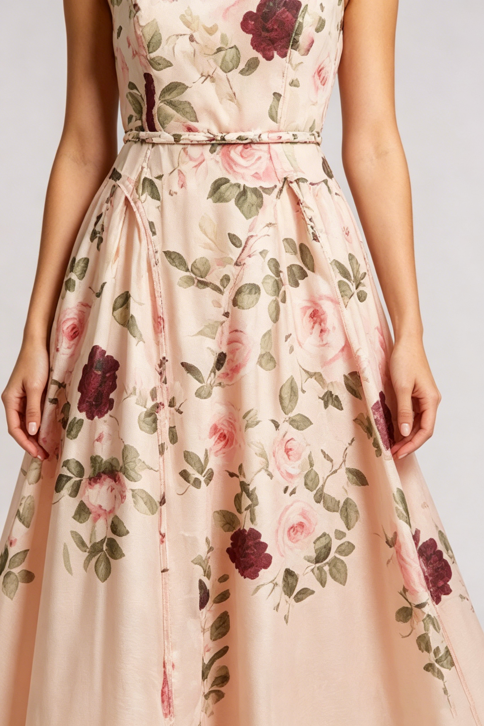 Sleeveless Rose Print Mesh Maxi Dress