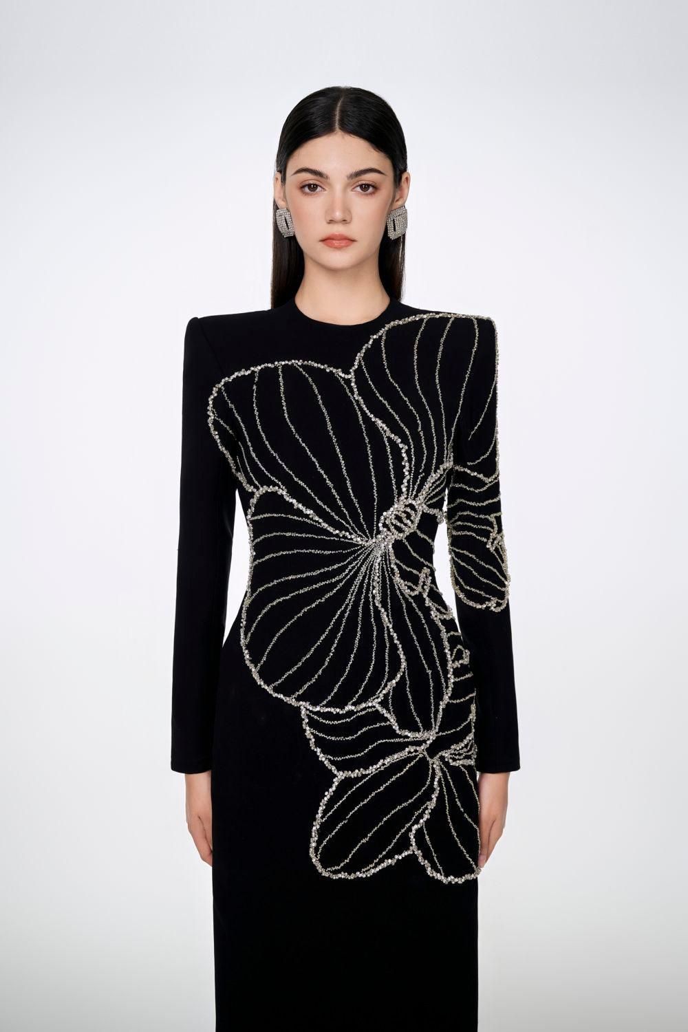 Flowering Girl Women Raelynn Bodycon Long Sleeve Crepe maxi Dress