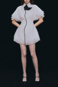 Flowering Girl Women Layer Trim Chiffon Shirt Mini Dress In White