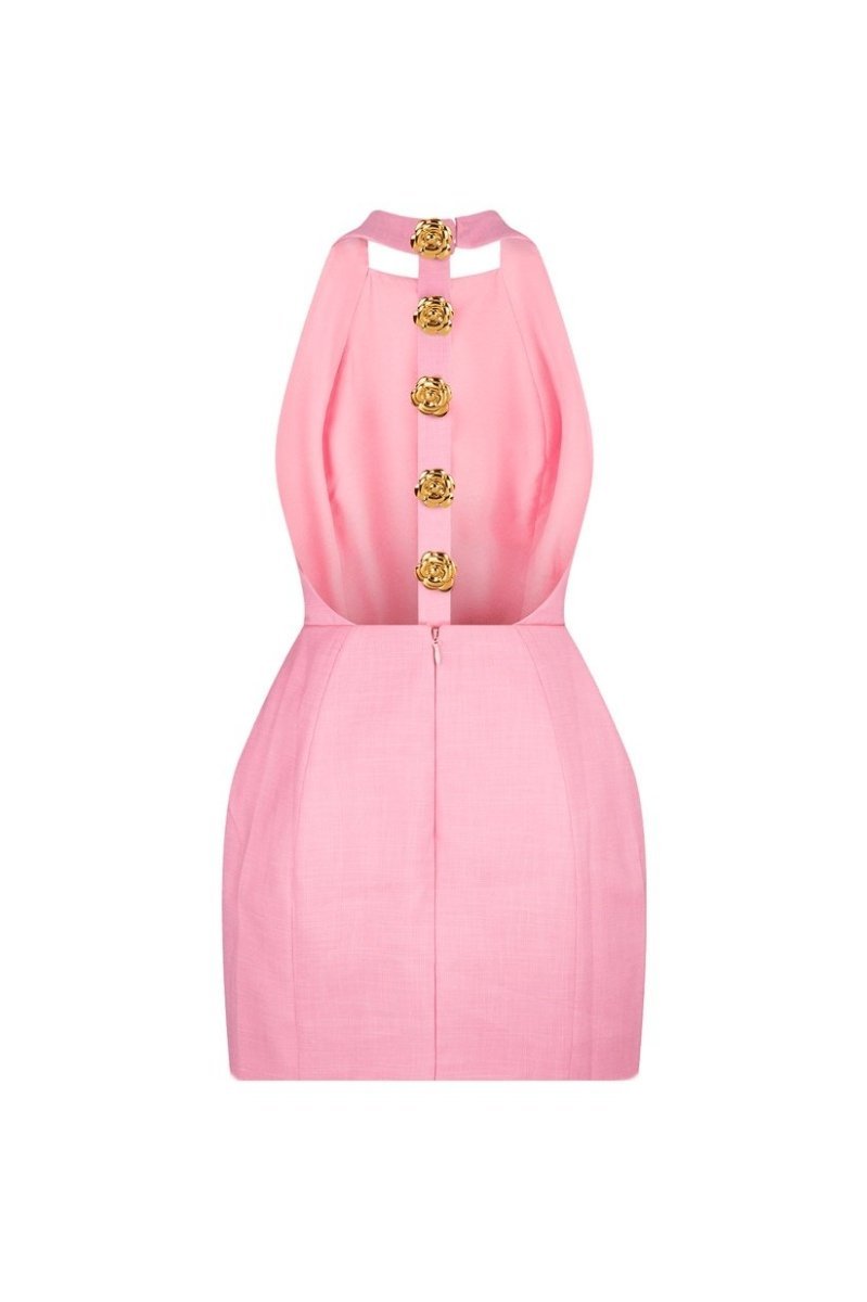 Flowering Girl Women rita Halter Backless Mini Dress in pink