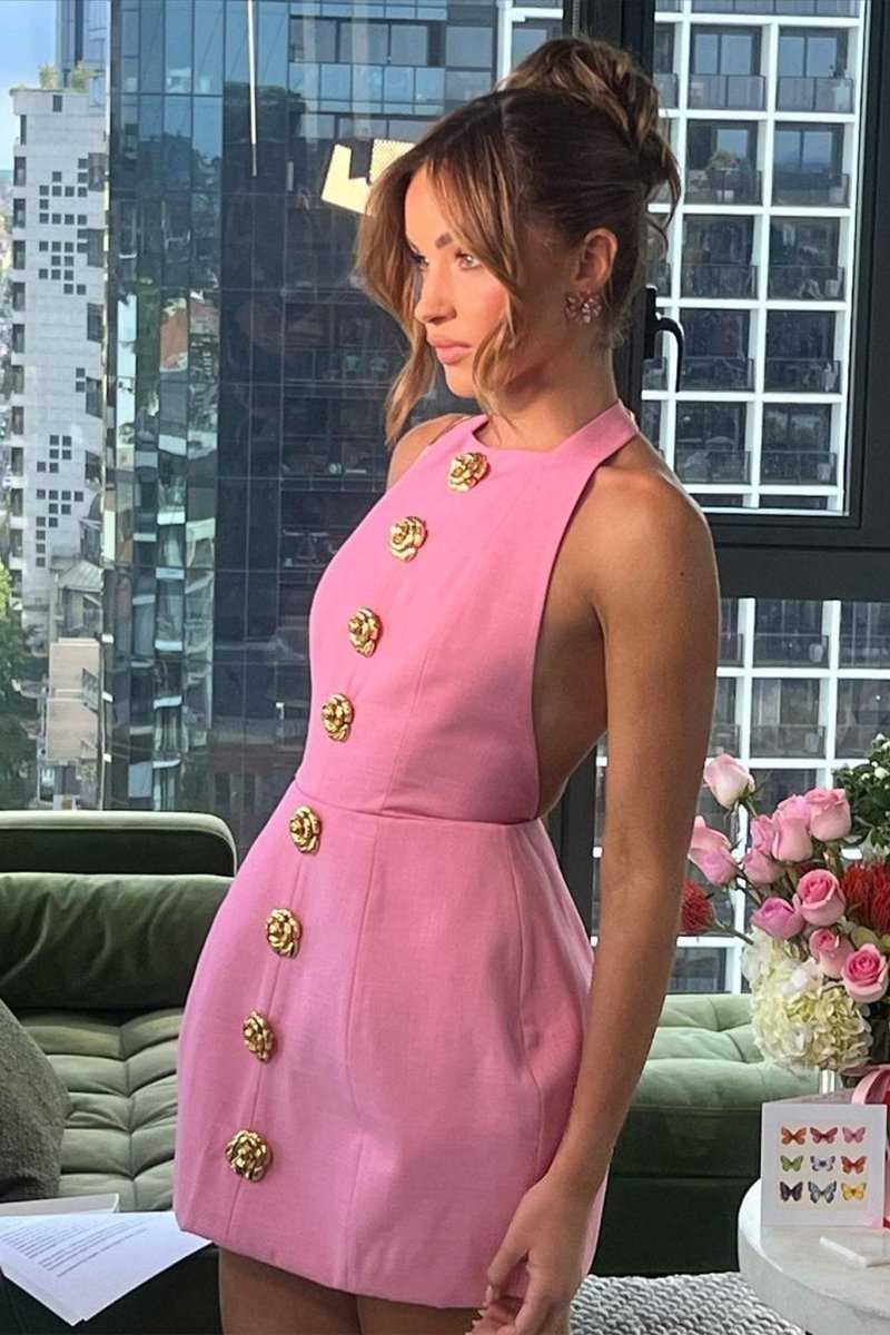 Flowering Girl Women rita Halter Backless Mini Dress in pink