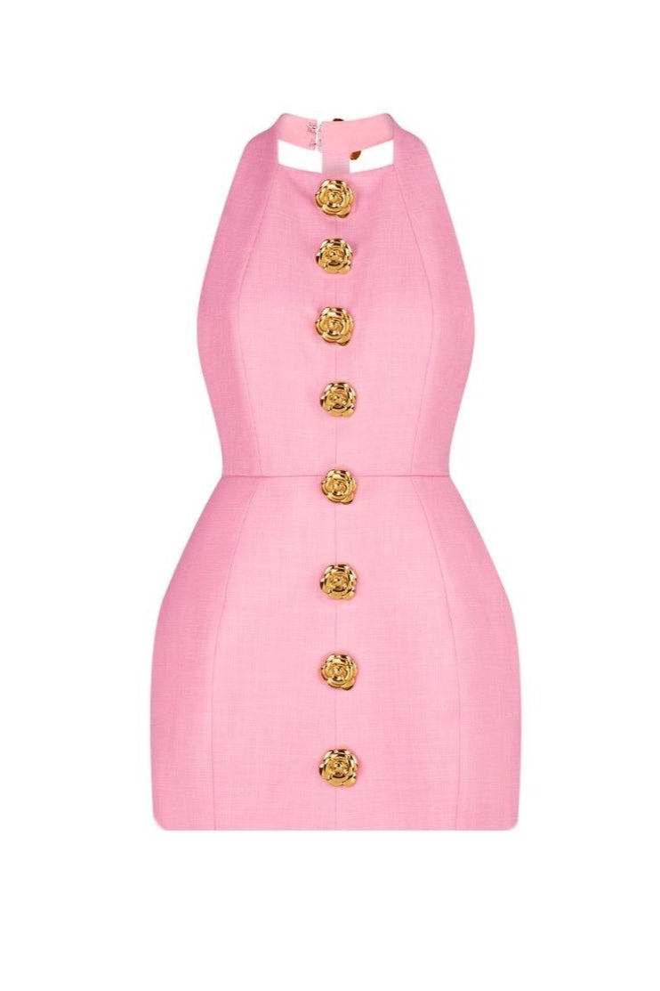 Flowering Girl Women rita Halter Backless Mini Dress in pink