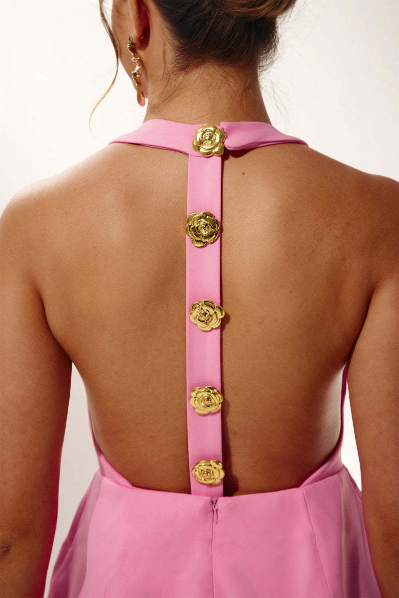 Flowering Girl Women rita Halter Backless Mini Dress in pink