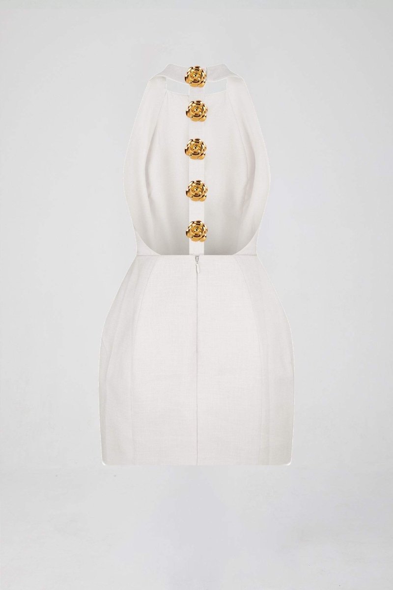 Flowering Girl Women rita Halter Backless Mini Dress in white