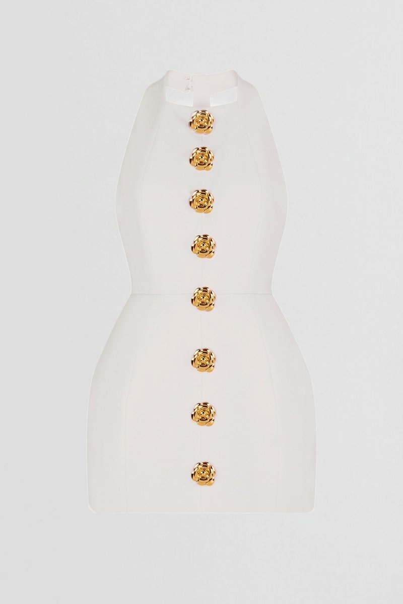 Flowering Girl Women rita Halter Backless Mini Dress in white