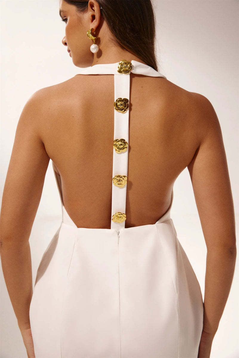 Flowering Girl Women rita Halter Backless Mini Dress in white
