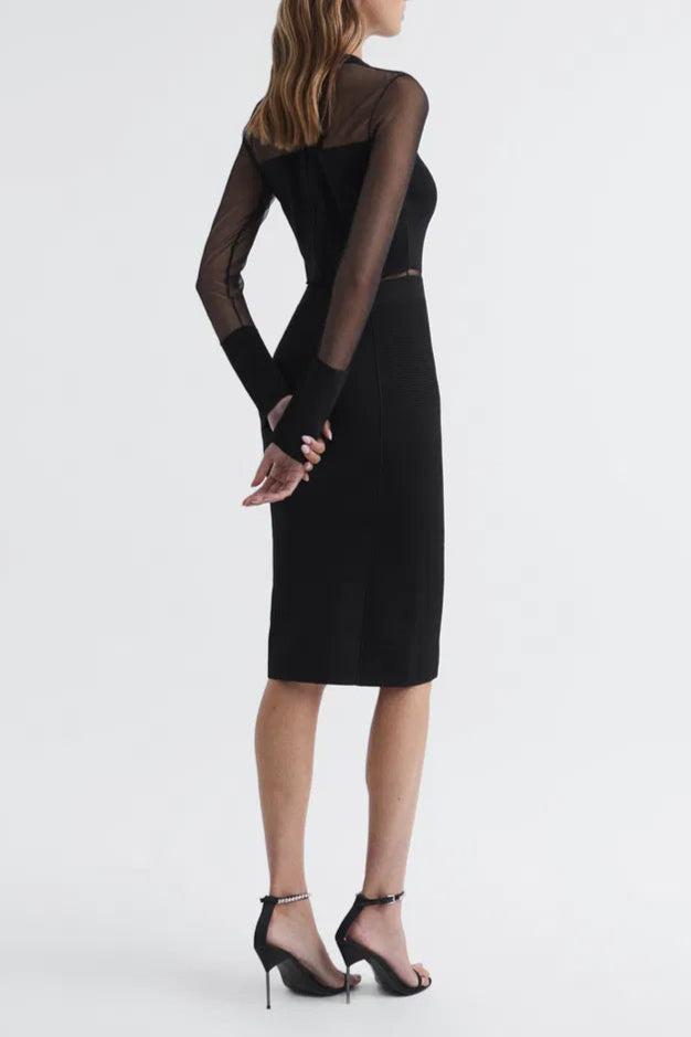 Flowering Girl Women Lyla Knitted Sheer Sleeve Midi Dress In Black