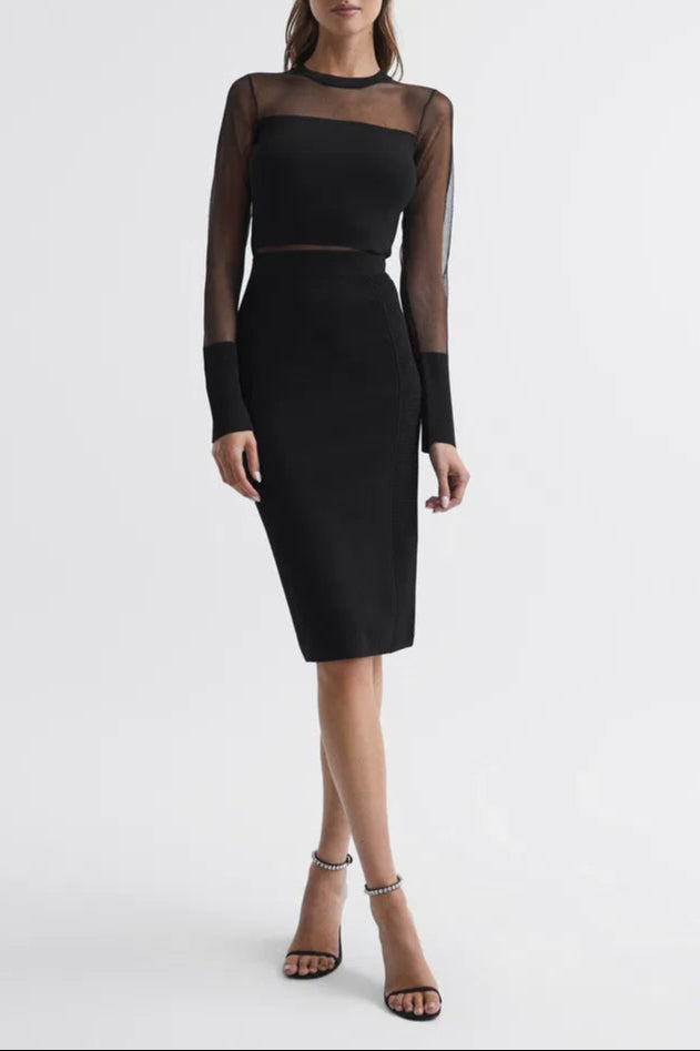 Flowering Girl Women Lyla Knitted Sheer Sleeve Midi Dress In Black