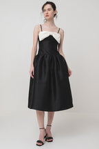 Flowering Girl Women Bow-Detail Taffeta Midi Dress in black